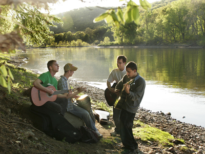 The band "Know-Where" plays acoustic along the Delaware River in Hardwick Twp., N.J. Photo courtesy of Steve Klaver Photos, LLC.